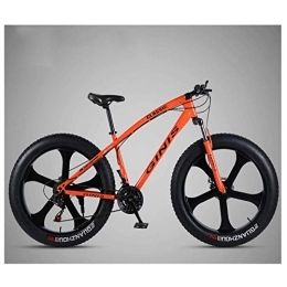 WJSW Fat Tyre Bike 26 Inch Mountain Bicycle, High-carbon Steel Frame Fat Tire Mountain Trail Bike, Men's Womens Hardtail Mountain Bike with Dual Disc Brake, Orange, 21 Speed 5 Spoke