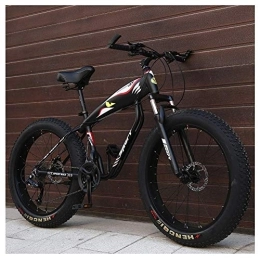 WJSW Fat Tyre Bike 26 Inch Mountain Bikes, Fat Tire Hardtail Mountain Bike, Aluminum Frame Alpine Bicycle, Mens Womens Bicycle with Front Suspension, Black, 24 Speed Spoke