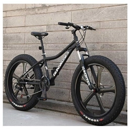WJSW Fat Tyre Bike 26 Inch Mountain Bikes, High-carbon Steel Hardtail Mountain Bike, Fat Tire All Terrain Mountain Bike, Women Men's Anti-Slip Bikes, Black, 21 Speed 5 Spoke