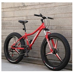WJSW Fat Tyre Bike 26 Inch Mountain Bikes, High-carbon Steel Hardtail Mountain Bike, Fat Tire All Terrain Mountain Bike, Women Men's Anti-Slip Bikes, Red, 21 Speed 3 Spoke