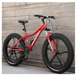 WJSW Fat Tyre Bike 26 Inch Mountain Bikes, High-carbon Steel Hardtail Mountain Bike, Fat Tire All Terrain Mountain Bike, Women Men's Anti-Slip Bikes, Red, 21 Speed 5 Spoke