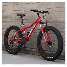 WJSW Fat Tyre Bike 26 Inch Mountain Bikes, High-carbon Steel Hardtail Mountain Bike, Fat Tire All Terrain Mountain Bike, Women Men's Anti-Slip Bikes, Red, 21 Speed Spoke