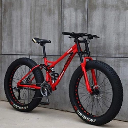 GAOXQ Fat Tyre Bike 26" Mountain Bikes, 24 Speed Bicycle, Adult Fat Tire Mountain Trail Bike, High-carbon Steel Frame Dual Full Suspension Dual Disc Brake red