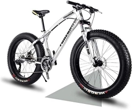 GAOXQ Fat Tyre Bike 26 Mountain Bikes, 24 Speed Bicycle, Adult Fat Tire Mountain Trail Bike, Snow Bike, High-carbon Steel Frame Dual Full Suspension Dual Disc Brake Silver