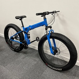 SuperGift.com Fat Tyre Bike 26“ Thick Wheel Mountain Bike, 21 Speed Bicycle, Adult Fat Tire Mountain Trail Bike, Fat Tyre, High-carbon Steel Frame Dual Full Suspension Dual Disc Brake (Blue)
