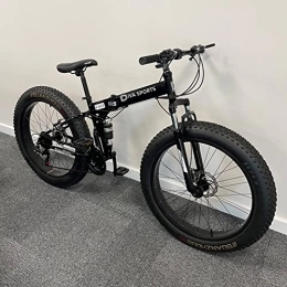 SuperGift.com Bike 26“ Thick Wheel Mountain Bike, 21 Speed Bicycle, Adult Fat Tire Mountain Trail Bike, High-carbon Steel Frame Dual Full Suspension Dual Disc Brake (Black)