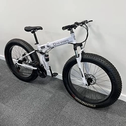 Diva Group Bike 26“ Thick Wheel Mountain Bike, Adult Fat Tire Mountain Trail Bike, 21 Speed Bicycle, High-carbon Steel Frame Dual Full Suspension Dual Disc Brake (White)