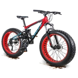 WJSW Fat Tyre Bike 27 Speed Adult Mountain Bikes, 26 Inch Dual-Suspension Mountain Bikes, Oil Disc Brake Anti-Slip Bikes, Mens Womens Overdrive Fat Tire Bicycle, Red