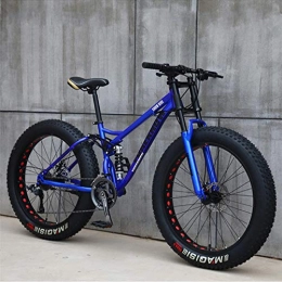 DDSGG Fat Tyre Bike Adult Fat Tire Mountain Bike, Mountain Bike 24-Inch Wheels 7-Speed, Double Disc Brake Bicycle Suspension Fork Rear Sliding Bicycle Suitable for Adults Or Teenagers, blue