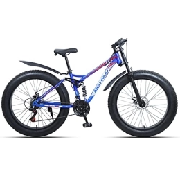 Fat Tyre Bike Adult Mountain Bike, 26" X 4" Fat Tire Bike, All Terrain Tires 27 Speed High Carbon Steel Frame Suspension Fork Dual Disc Brakes, with Dual Handbrakes for Mens Womens