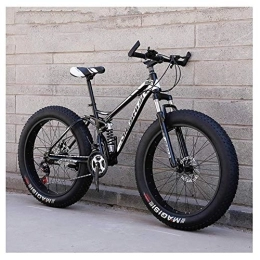 WJSW Bike Adult Mountain Bikes, Fat Tire Dual Disc Brake Hardtail Mountain Bike, Big Wheels Bicycle, High-carbon Steel Frame, Black, 24 Inch 21 Speed