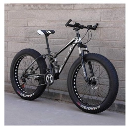 WJSW Bike Adult Mountain Bikes, Fat Tire Dual Disc Brake Hardtail Mountain Bike, Big Wheels Bicycle, High-carbon Steel Frame, New Black, 24 Inch 21 Speed