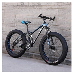 WJSW Bike Adult Mountain Bikes, Fat Tire Dual Disc Brake Hardtail Mountain Bike, Big Wheels Bicycle, High-carbon Steel Frame, New Blue, 24 Inch 21 Speed