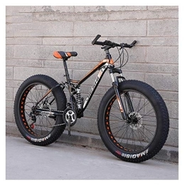 WJSW Bike Adult Mountain Bikes, Fat Tire Dual Disc Brake Hardtail Mountain Bike, Big Wheels Bicycle, High-carbon Steel Frame, New Orange, 24 Inch 21 Speed