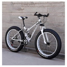 WJSW Fat Tyre Bike Adult Mountain Bikes, Fat Tire Dual Disc Brake Hardtail Mountain Bike, Big Wheels Bicycle, High-carbon Steel Frame, New White, 24 Inch 21 Speed