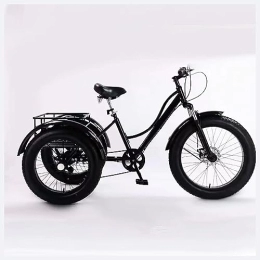 PIcube Fat Tyre Bike Adult Tricycle, 7 Speed adult trike, All Terrain Fat Tire 3 Wheel Bikes with Large Basket for Seniors, Women, Men, Adult Trikes for Shopping Picnic Outdoor Sports (Color : Black)