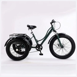 SurlAz Fat Tyre Bike Adult Tricycle, 7 Speed adult trike, All Terrain Fat Tire 3 Wheel Bikes with Large Basket for Seniors, Women, Men, Adult Trikes for Shopping Picnic Outdoor Sports Variable speed bicycle (Color : Green