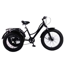 Adult Tricycles with Rear Basket, 24" Fat Tire Three-Wheeled Bicycles, 7 Speed, Strong Load-Bearing, Fat Tyre Trikes for Recreation, Shopping, Exercise
