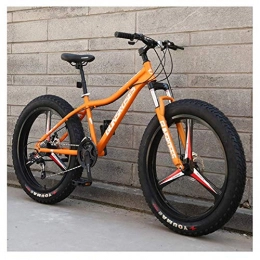 FHKBK Bike Adults Mountain Bicycle 26 Inch Fat Tire Hardtail Mountain Trail Bikes with Front Suspension for Men / Women, Mechanical Dual Disc Brakes & Adjustable Seat, 3 Spoke Orange, 7 Speed