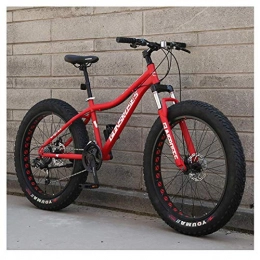 FHKBK Fat Tyre Bike Adults Mountain Bicycle 26 Inch Fat Tire Hardtail Mountain Trail Bikes with Front Suspension for Men / Women, Mechanical Dual Disc Brakes & Adjustable Seat, Spoke Red, 21 Speed