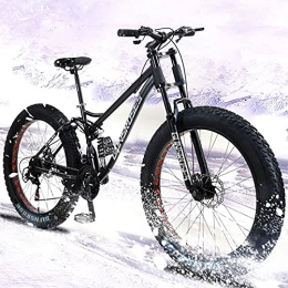 AEF Fat Tyre Bike AEF Fat Tire Mountain Bike with Full Suspension, Road Beach Snow Bike 24 / 26 Inch, 7 Speed High Carbon Steel Mountain Trail Bicycle, Dual Disc Brakes, Black, 24