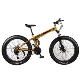 ANJING Fat Tyre Bike ANJING Mountain Bike 26 Inch 4.0 Fat Tire 24 Speeds Beach Snow Bicycle with Dual Suspension and Double Disc Brake, Yellow, 24Inch