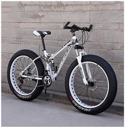 AYHa Fat Tyre Bike AYHa Adult Mountain Bikes, Fat Tire Dual Disc Brake Hardtail Mountain Bike, Big Wheels Bicycle, High-Carbon Steel Frame, New White, 24 Inch 24 Speed