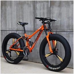 CDFC Fat Tyre Bike CDFC Fat Tire mountain bike, 26 inch MTB bike with disc brakes, frame made of carbon steel, suitable for people over 175 cm tall, Orange 3 spoke, 24 Speed