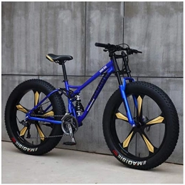 CDFC Bike CDFC Mountain Bikes, 26 Inch Fat Tire Hardtail Mountain Bike, Dual Suspension Frame And Suspension Fork All Terrain Mountain Bike, Blue 5 Spoke, 7stage shift
