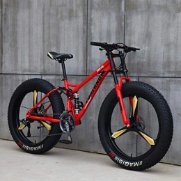 CDFC Bike CDFC Mountain Bikes, 26 Inch Fat Tire Hardtail Mountain Bike, Dual Suspension Frame And Suspension Fork All Terrain Mountain Bike, Red 3 Spoke, 7stage shift