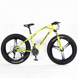 Cxmm Bike Cxmm Teens Mountain Bikes, 21-Speed 24 inch Fat Tire Bicycle, High-Carbon Steel Frame Hardtail Mountain Bike with Dual Disc Brake, Yellow, Spoke, Yellow, 3 Spoke