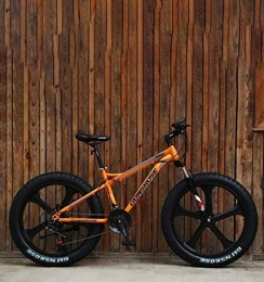 CXY-JOEL Bike CXY-JOEL Fat Tire Adult Mountain Bike Double Disc Brake / High-Carbon Steel Frame Cruiser Bikes Beach Snowmobile Bicycle 26 inch Magnesium Alloy Integrated Wheels-Red_7 Speed, Orange