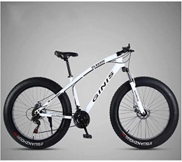 Ding Fat Tyre Bike Ding 26 Inch Mountain Bicycle, High-carbon Steel Frame Fat Tire Mountain Trail Bike, Men's Womens Hardtail Mountain Bike with Dual Disc Brake (Color : White, Size : 24 Speed Spoke)