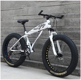 Ding Fat Tyre Bike Ding Adult Mountain Bikes, Boys Girls Fat Tire Mountain Trail Bike, Dual Disc Brake Hardtail Mountain Bike, High-carbon Steel Frame, Bicycle (Color : White B, Size : 24 Inch 27 Speed)