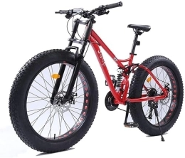 dtkmkj Fat Tyre Bike dtkmkj 26 Inch Mountain Bikes, Dual Disc Brake Fat Tire Mountain Trail Bike, Adjustable Seat Bicycle, High-Carbon Steel Frame, Red, 27 Speed