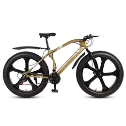 DULPLAY Fat Tyre Bike DULPLAY Dual Suspension Frame And Suspension Fork All Terrain Snow Bicycle, 26 Inch Fat Tire Hardtail Mountain Bike, Men's Mountain Bikes Gold 5 Spoke 26", 21-speed