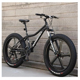FANG Bike FANG 26 Inch Mountain Bikes, High-carbon Steel Hardtail Mountain Bike, Fat Tire All Terrain Mountain Bike, Women Men's Anti-Slip Bikes, Black, 21 Speed 3 Spoke