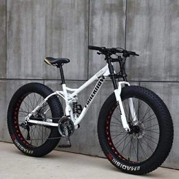 FANG Fat Tyre Bike FANG Adult Mountain Bikes, 24 Inch Fat Tire Hardtail Mountain Bike, Dual Suspension Frame and Suspension Fork All Terrain Mountain Bike, White, 7 Speed