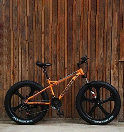 Suge Bike Fat Tire Adult Mountain Bike, Double Disc Brake / High-Carbon Steel Frame Cruiser Bikes, Beach Snowmobile Bicycle, 26 Inch Magnesium Alloy Integrated Wheels (Color : Orange, Size : 27 speed)