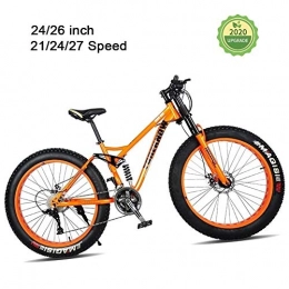 LYRWISHJD Fat Tyre Bike Fat Tire Mountain Bike 24 Inch 24 Speed Bicycle Exercise Bikes With Shock-absorbing Front Fork And Central Shock Absorber For Beach, Snow, Cross-country, Fitness ( Color : Orange , Size : 24 inch )
