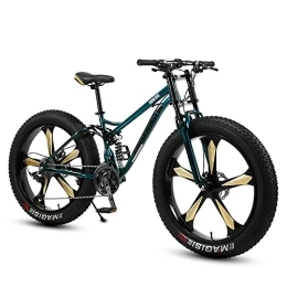 FAXIOAWA Fat Tyre Bike FAXIOAWA 26 * 4.0 Inch Thick Wheel Mountain Bikes, Adult Fat Tire Trail Bike, 7 / 21 / 24 / 27 / 30 Speed Bicycle, High-carbon Steel Frame, Dual Full Suspension Disc Brake Dark Green, 26inch 30speed