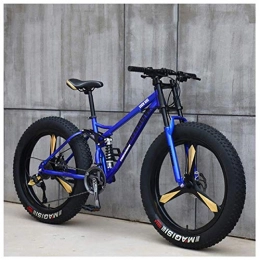 FHKBK Fat Tyre Bike FHKBK Fat Tire Hardtail Mountain Bike 26 Inch for Men and Women, Dual-Suspension Adult Mountain Trail Bikes, All Terrain Bicycle with Adjustable Seat & Dual Disc Brake, Blue 3 Spokes, 27 Speed