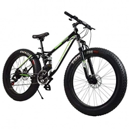 GASLIKE Fat Tyre Bike GASLIKE Mountain Bike, 21Speed Fat Tire Hardtail Mountain Bicycle, Dual Suspension Frame And High Carbon Steel Frame, Double Disc Brake, 26 Inch Wheels, black green