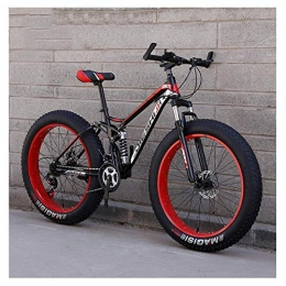 Giow Fat Tyre Bike Giow Adult Mountain Bikes, Fat Tire Dual Disc Brake Hardtail Mountain Bike, Big Wheels Bicycle, High-carbon Steel Frame, Red, 26 Inch 21 Speed