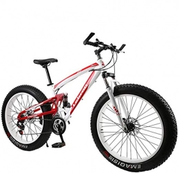 giyiohok Bike giyiohok Dual-Suspension Mountain Bike with Mechanical Disc Brakes Fat Tire Mountain Trail Bikes for Adults Men Women High Carbon Steel Mountain Bicycle-26 Inch 24Speed_White Red