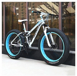 giyiohok Bike giyiohok Dual-Suspension Mountain Bikes with Dual Disc Brake for Adults Men Women All Terrain Anti-Slip Fat Tire Mountain Bicycle High-carbon Steel Mountain-24 Inch 24 Speed_White Blue