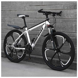 GJZM Fat Tyre Bike GJZM 26 Inch Men's Mountain Bikes, High-carbon Steel Hardtail Mountain Bike, Mountain Bicycle with Front Suspension Adjustable Seat, 21 Speed, White 3 Spoke