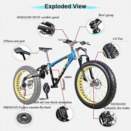GJZM Fat Tyre Bike GJZM Mountain Bikes 27 Speed, Mountain Bicycle Dual Disc Brake, Overdrive Fat Tire Bicycle 26 Inch Blue