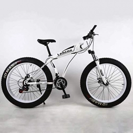 GLJY Bike GLJY Fat Tire Adult Mountain Bike, Lightweight High-Carbon Steel Frame Cruiser Bikes, Beach Snowmobile Mens Bicycle, Double Disc Brake 26 Inch Wheels, White, 27speed