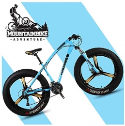 GQQ Fat Tyre Bike GQQ 26 inch Hardtail MTB with Front Suspension Disc Brakes, Adult Mountain Bike, Variable Speed Bicycle Frames Made of Carbon Steel, Orange Spoke, 24 Speed, Blue 3 Spoke